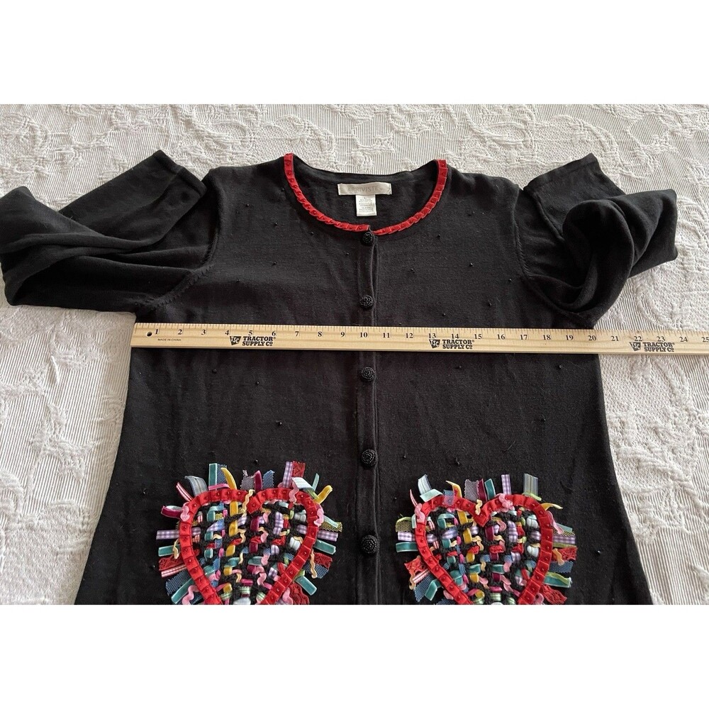 Arriviste Woven Heart Button-Up Sweater Beads Colorful Ribbon Ladies Large - Picture 2 of 12